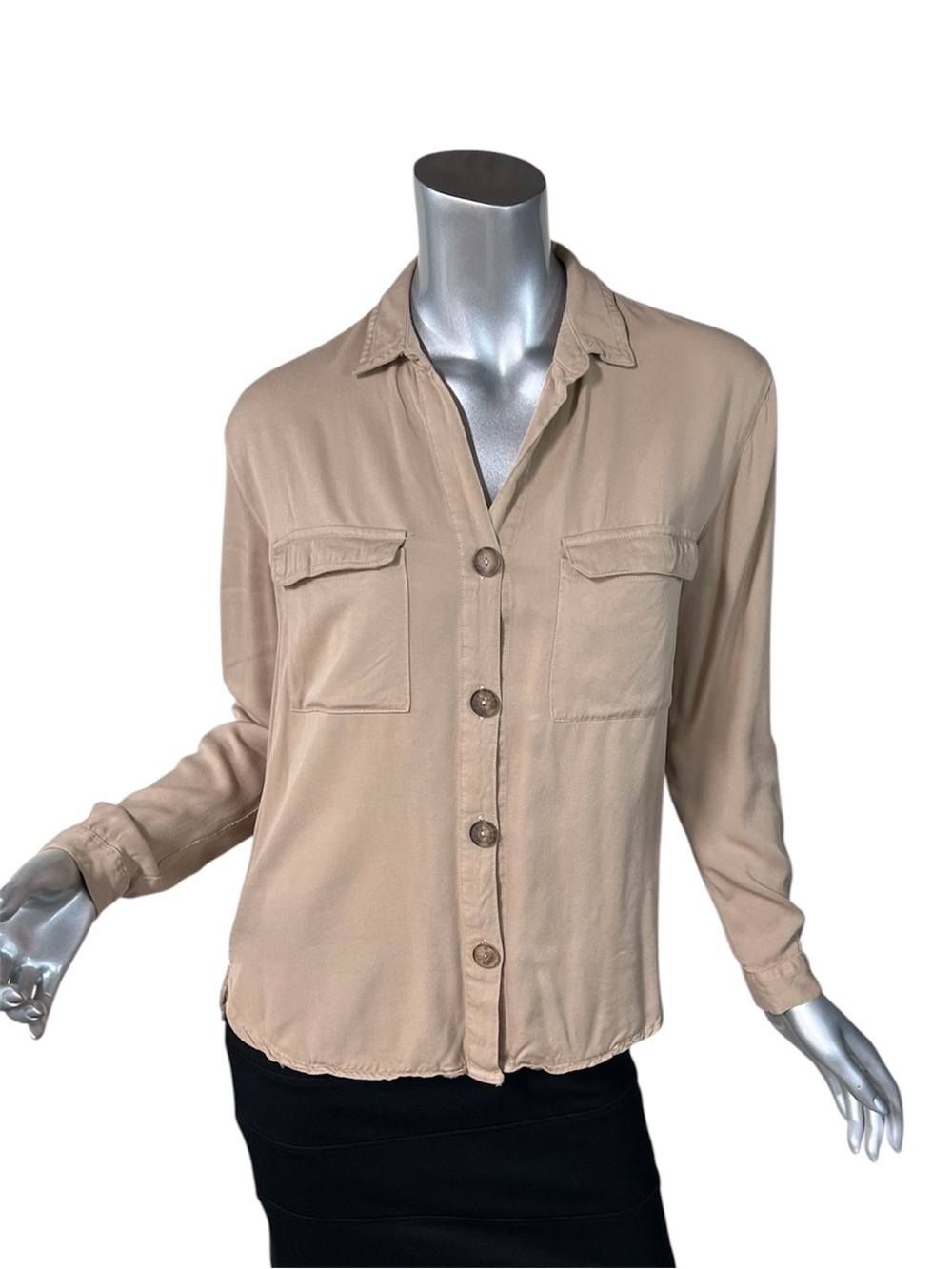 Streetwear Society Women’s Small Soft Tan Button Down Shirt Roll Tab Sleeves